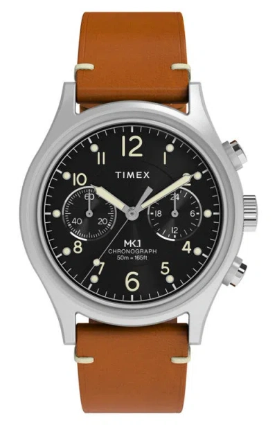 Timex ® Mk1 Chronograph Leather Strap Watch, 40mm In Brown