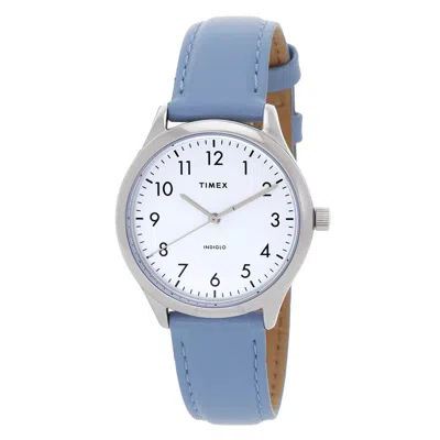Timex Modern Easy Reader Quartz White Dial Ladies Watch Tw2v25300 In Blue / Brass / Silver / White