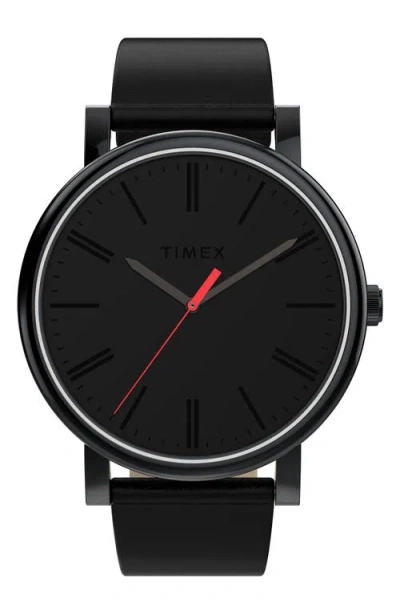 Timex ® Og 42mm Leather Strap Watch In Black