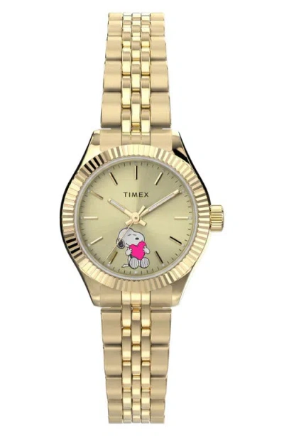 Timex X Peanuts Legacy Mini Heart-hug 25mm Stainless Steel Bracelet Watch In Gold