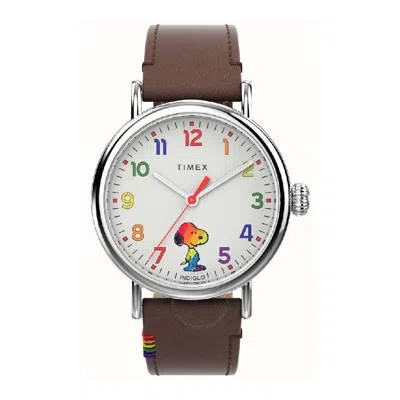 Timex Peanuts Love Quartz White Dial Men's Watch Tw2w53900 In Brown