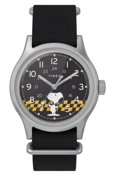 Timex ® Peanuts Snoopy Mk1 Racing Fabric Strap Watch In Black