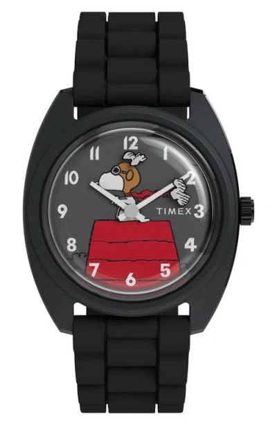 Timex ® Peanuts® X  1979 Reissue Inspired37mm Silicone Strap Watch In Black
