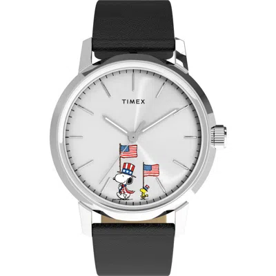 Timex X Peanuts Marlin Americana 40mm Watch In Silver
