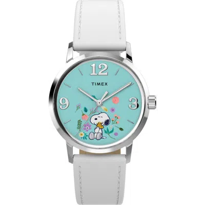 Timex ® Peanuts® X  Marlin® Flower Dial 38mm Leather Strap Watch In Silver-tone