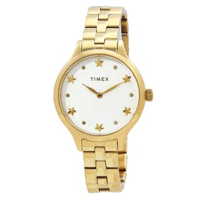 Timex Peyton Quartz White Dial Ladies Watch Tw2v23300 In Brass / Gold / Gold Tone / White