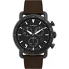 Timex Port Chrono 42mm Black Case Black Dial Brown Leather Strap In Brown