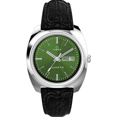 Timex ® Q 1978 Leather Strap Watch, 37.5mm In Black