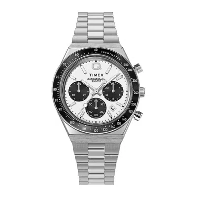 Timex Q Chronograph Quartz White Dial Men's Watch Tw2w53300 In White/silver Tone/black