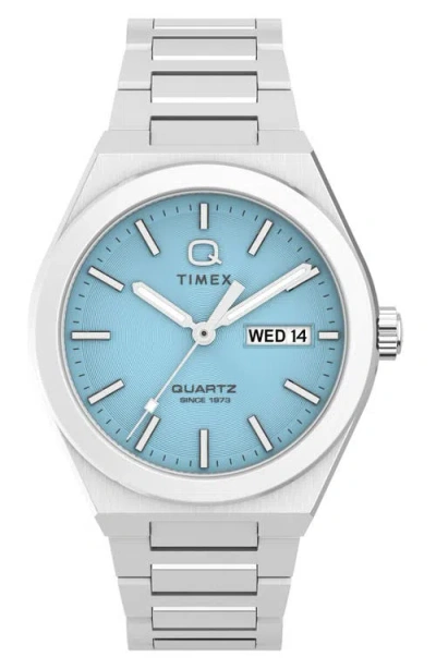 Timex ® Q Continental Blue Dial Bracelet Watch, 39mm In Silver