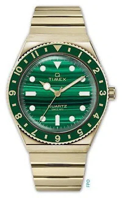 Pre-owned Timex Q Diver Inspired (36mm) Green Malachite Dial / Gold-tone Tw2v92200 Watch