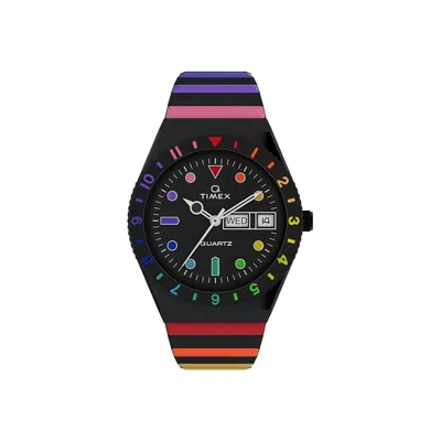 Timex Q Diver Inspired Rainbow Black Ladies Watch In Multi