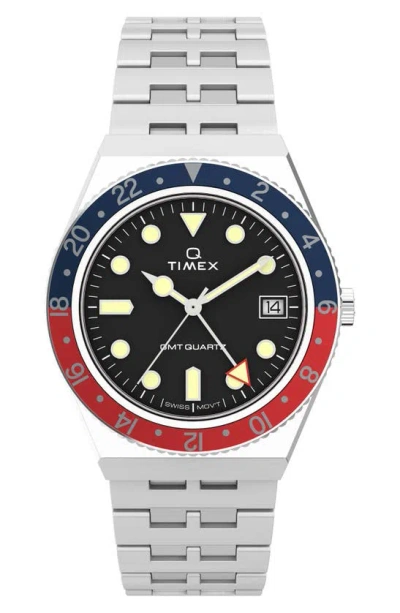 Timex ® Q Gmt Bracelet Watch, 38mm In Stainless Steel