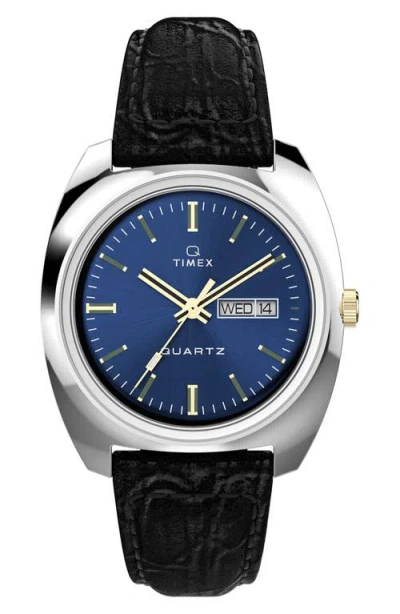Timex ® Q  1978 Day/date Leather Strap Watch, 37.5mm In Purple