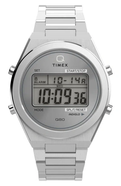 Timex ® Q  Continental Q80 Digital Bracelet Watch, 39mm In Silver