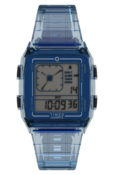 Timex ® Q  Digital Lca Chronograph Resin Strap Watch, 35mm In Blue