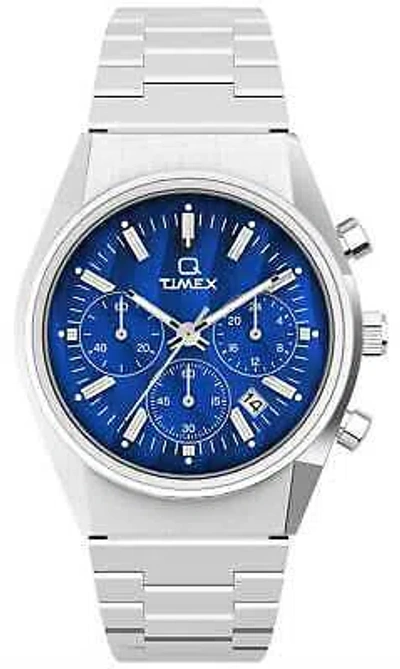 Pre-owned Timex Q  Falcon Eye Chronograph (40mm) Blue Dial / Stainless Steel