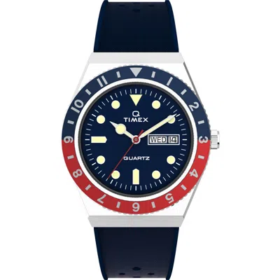 Timex ® Q  Silicone Strap Watch, 38mm In Silver/blue/blue