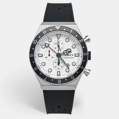 Pre-owned Timex Q Tw2v70100vq White Dial Stainless Steel Rubber Men's Wristwatch 40 Mm