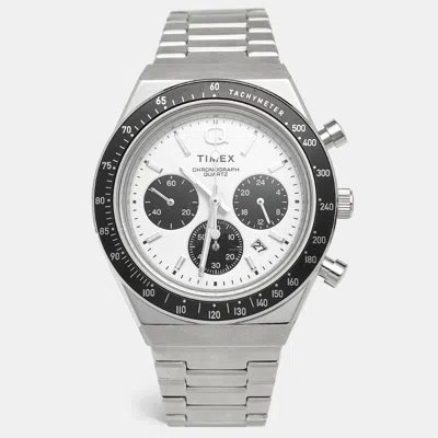 Pre-owned Timex Q Tw2w53300 Black/white Dial Stainless Steel Men's Wristwatch