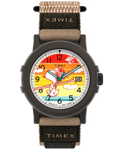 Timex Quartz Analog Peanuts Camper Brown Fabric Watch 38mm