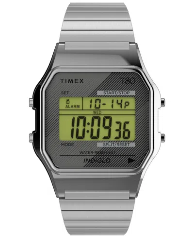 Timex Quartz Digital T80 Silver-tone Stainless Steel Expansion Band Watch 34mm In Gray