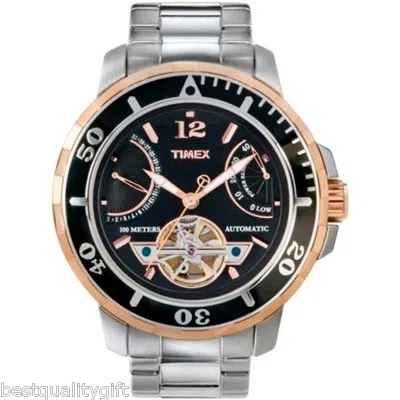 Pre-owned Timex Silver S/steel,rose Gold Automatic Day/date,tachymeter Watch-t2m930