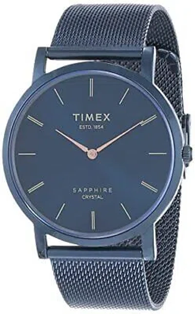 Pre-owned Timex Slim Sapphire Crystal Analog Blue Dial Men's Watch-tweg17414