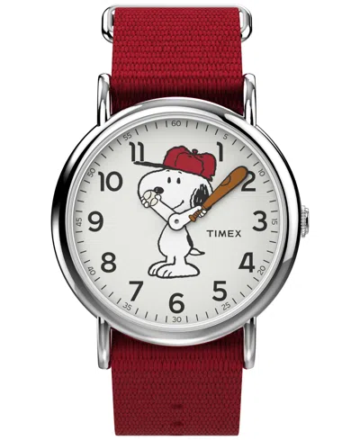 Timex Snoopy Weekender Quartz Analog Red Nylon Watch 38mm