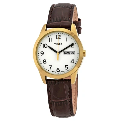 Timex South Street Quartz White Dial Brown Leather Men's Watch T2n065 In Black / Brown / Gold Tone / White
