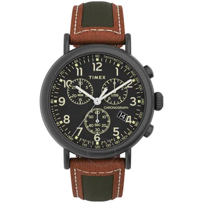 Timex Standard Chronograph Quartz Black Dial Men's Watch Tw2u58000 In Black / Brown / Gun Metal / Gunmetal