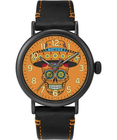 Timex Standard Dia De Los Muerto Orange Dial Mens Watch In Black