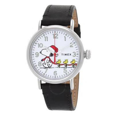 Timex Standard Peanuts Snoopy Christmas Quartz White Dial Watch Tw2u86400 In Black / Silver / White