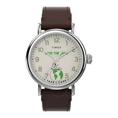 Timex Standard X Peanuts Quartz Cream Dial Men's Watch Tw2v32800 In Yellow/brown/silver Tone/beige