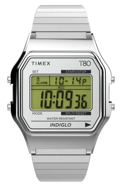 Timex ® T80 Digital Bracelet Watch, 34mm In Stainless Steel