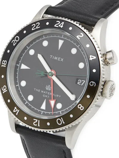 Pre-owned Timex The Waterbury Gmt 42mm Watch In Black