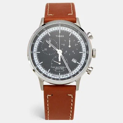 Pre-owned Timex The Waterbury Indiglo Tw2v30800 Gray Dial Stainless Steel Leather Men's Wristwatch 40 Mm In Grey