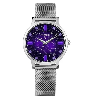 Timex Transcend Celestial Quartz Crystal Purple Dial Ladies Watch Tw2v52000 In Brass / Purple / Silver
