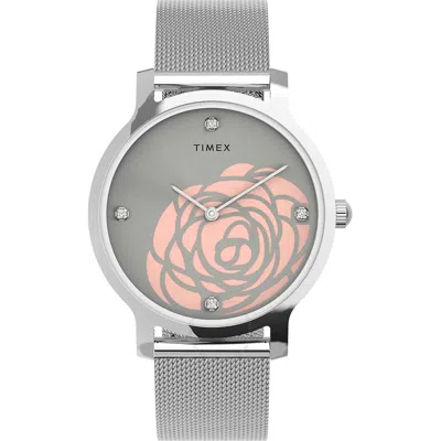 Timex Transcend Quartz Crystal Grey Dial Ladies Watch Tw2u98200 In Grey / Silver