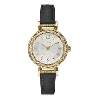 Timex Trend 31mm Black Leather Gold-tone Ladies Watch In Multi