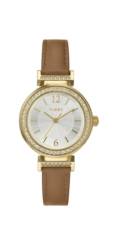 Timex Trend 31mm Brown Leather Gold-tone Ladies Watch