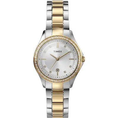 Timex ® Trend Crystal Bezel Bracelet Watch, 30mm In Silver/gold