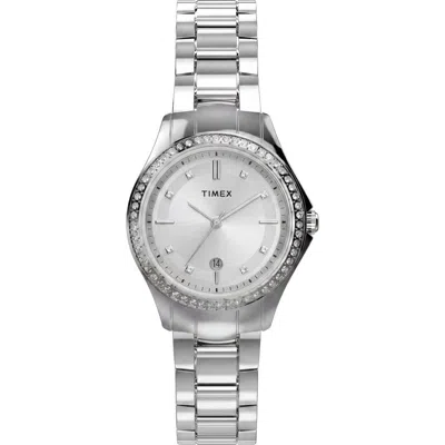 Timex ® Trend Crystal Bezel Bracelet Watch, 30mm In Silver/white