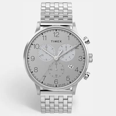 Pre-owned Timex Twh6z1810 Gray Dial Stainless Steel Men's Wristwatch 40 Mm In Silver