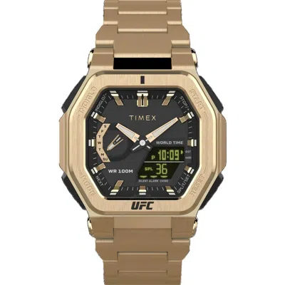 Timex Ufc Men's Colossus Analog-digital Gold-tone Stainless Steel Watch, 45mm In Gold Tone/black