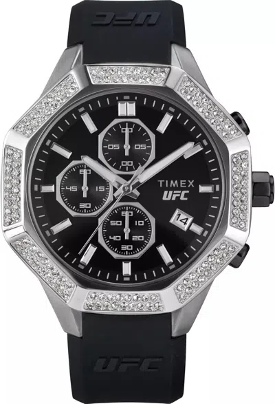 Pre-owned Timex Ufc King 45mm Silicone Strap Black Dial Quartz Tw2v99300 Men's Watch