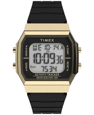 Timex Unisex Activity Tracker Digital Black Silicone Strap 40mm Octagonal Watch In Green
