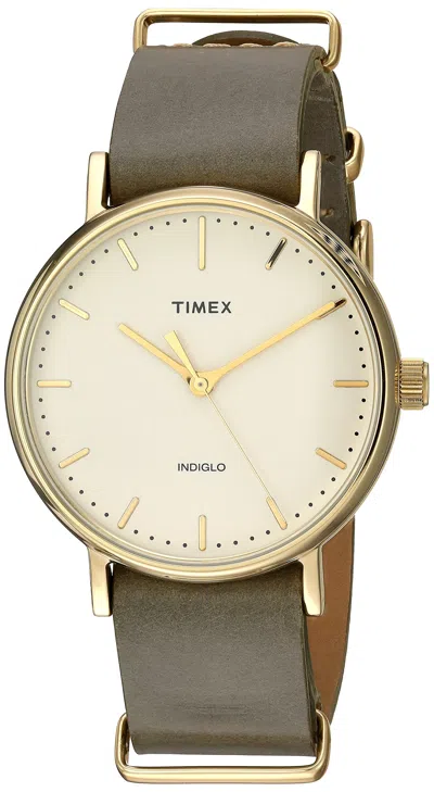 Timex Unisex Fairfield 37 Olive Leather Slip-thru Strap Watch In Green