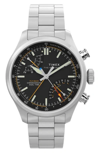 Timex ® Waterbury Ace Fly-back Bracelet Watch In Silver