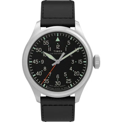 Timex ® Waterbury Ace41mm Leather Strap Watch In Black